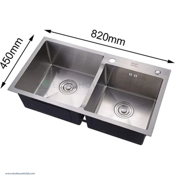 Handmade Double Bowl Kitchen Sink (800*450) – Satin - Image 2