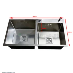 Handmade Double Bowl Kitchen Sink (800*450) – Satin