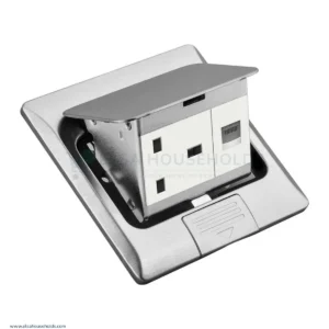 Stainless Steel Access Floor Socket – 13A Socket + RJ45