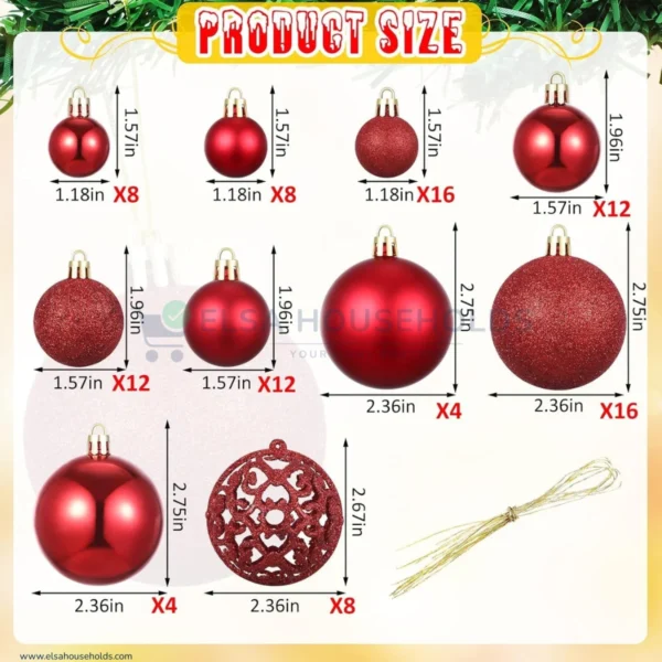 100PCS Christmas Ball Ornaments Set for Christmas Tree - Red - Image 2
