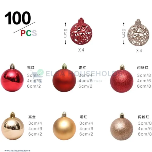 100PCS Christmas Ball Ornaments Set for Christmas Tree - Red + Yellow - Image 2