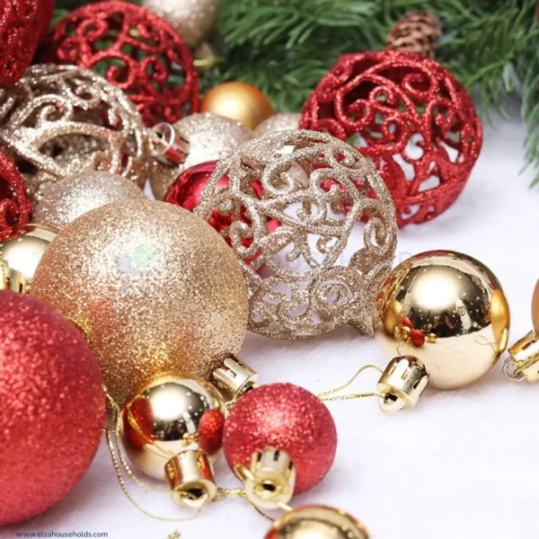 100PCS Christmas Ball Ornaments Set for Christmas Tree - Red + Yellow - Image 3