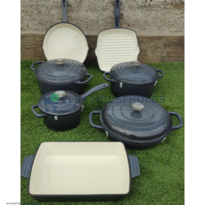 11 Pcs Enamel Cast Iron Cookware Cooking Pot Casserole Set - Black
