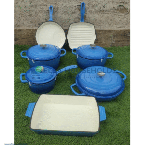 11 Pcs Enamel Cast Iron Cookware Cooking Pot Casserole Set - Blue
