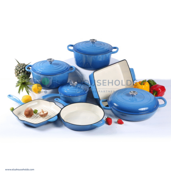 11 Pcs Enamel Cast Iron Cookware Cooking Pot Casserole Set - Blue