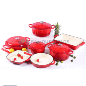 11 Pcs Enamel Cast Iron Cookware Cooking Pot Casserole Set - Orange