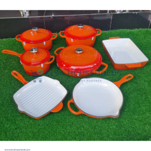 11 Pcs Enamel Cast Iron Cookware Cooking Pot Casserole Set - Orange