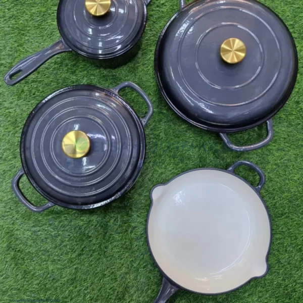 7 Piece Enamel Cast Iron Cooking Pots Set – Black - Image 2