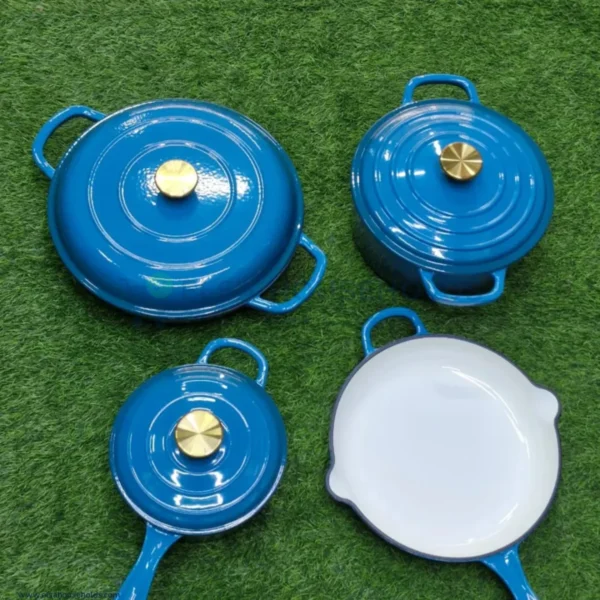 7 Piece Enamel Cast Iron Cooking Pots Set – Blue - Image 3