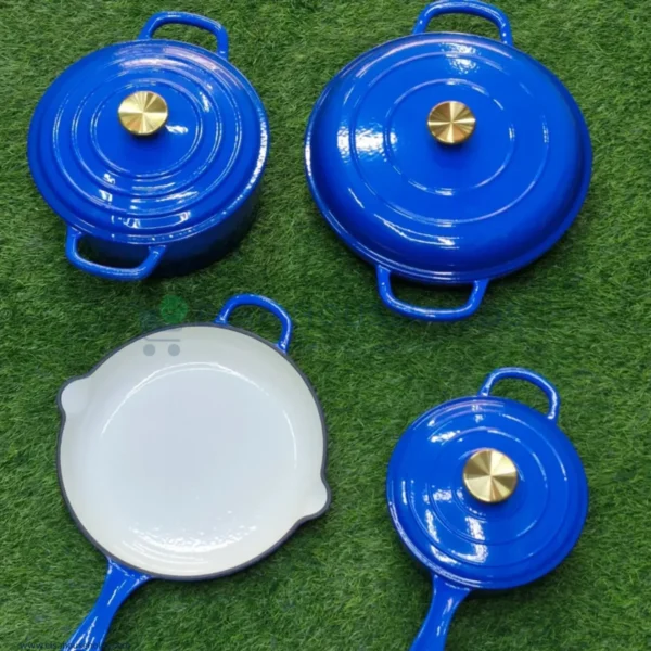 7 Piece Enamel Cast Iron Cooking Pots Set – Blue