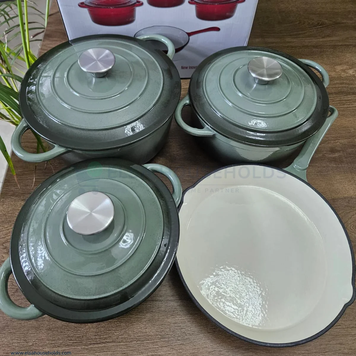 7 Piece Enamel Cast Iron Cooking Pots Set – Green