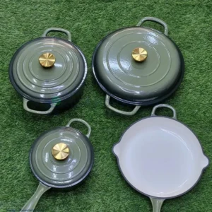 7 Piece Enamel Cast Iron Cooking Pots Set - Green