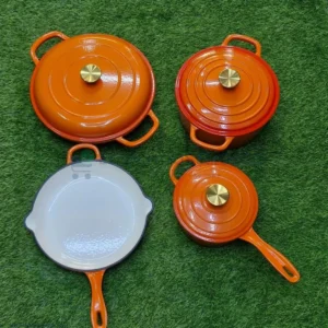 7 Piece Enamel Cast Iron Cooking Pots Set – Orange
