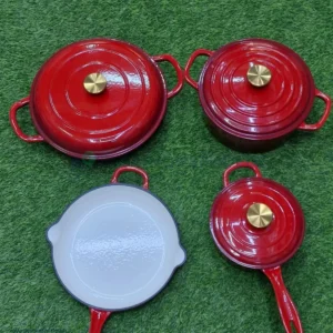 7 Piece Enamel Cast Iron Cooking Pots Set - Red