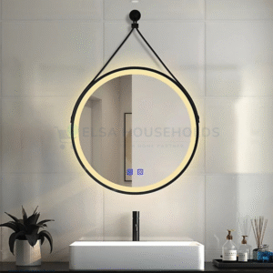 Illuminated Bathroom Mirror - Strap Black Framed Round, 500mm