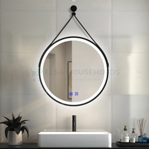 Illuminated Bathroom Mirror - Strap Black Framed Round, 500mm