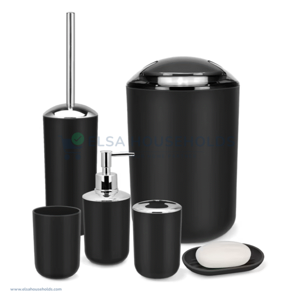 6pc Bathroom Accessories Set - Black With Chrome Accents