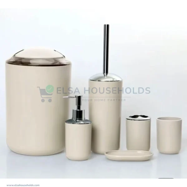 6pc Bathroom Accessories Set - Cream With Chrome Accents