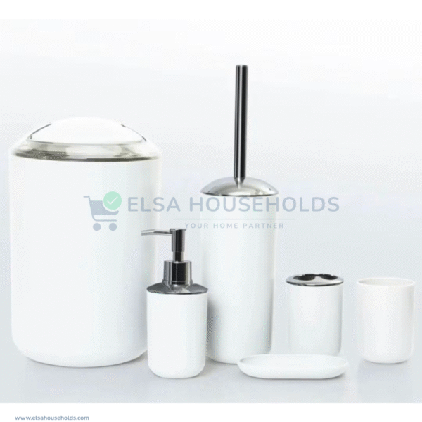 6pc Bathroom Accessories Set - White With Chrome Accents